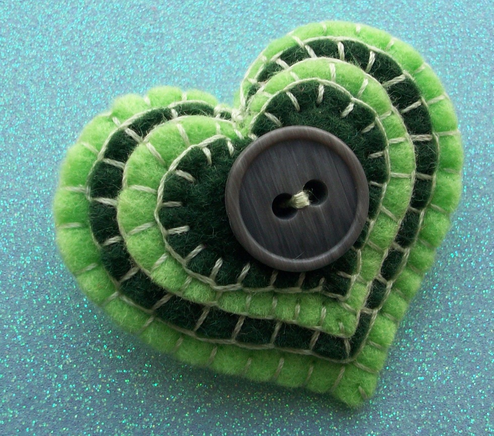 Hand Stitched Felt Stacked Heart Brooch