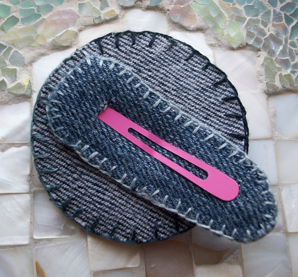 Upcycled Denim Pop Flower Hair Barrette on Luulla