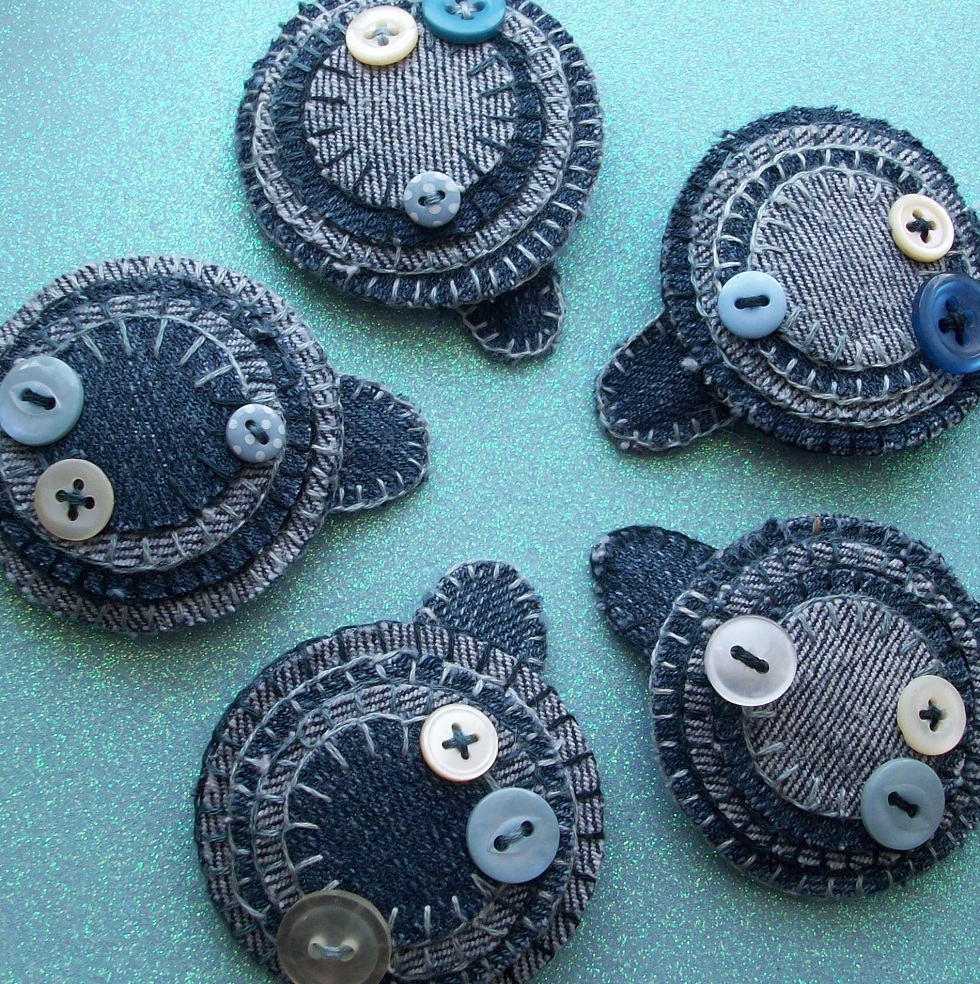 Upcycled Denim Pop Flower Hair Barrette on Luulla